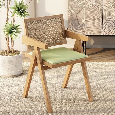 Nordic Style NO Folded Dining Chair with Solid Wood Frame and Upholstered Rattan Sea