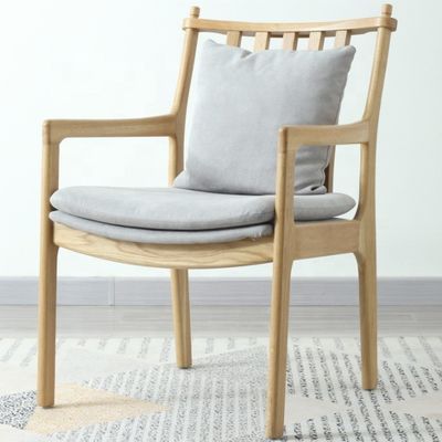 Modern Restaurant Hotel Fabric Upholstered Wooden Armrest Dining Chair with Solid Wood Construction
