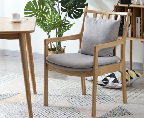 Modern Restaurant Hotel Fabric Upholstered Wooden Armrest Dining Chair with Solid Wood Construction