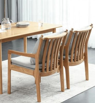 Modern Restaurant Hotel Fabric Upholstered Wooden Armrest Dining Chair with Solid Wood Construction