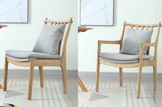 Modern Restaurant Hotel Fabric Upholstered Wooden Armrest Dining Chair with Solid Wood Construction