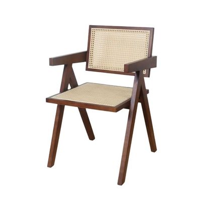 Natural Solid Wood Dining Chair with Modern Rattan Backrest in Black Finish