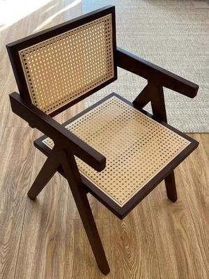 Natural Solid Wood Dining Chair with Modern Rattan Backrest in Black Finish