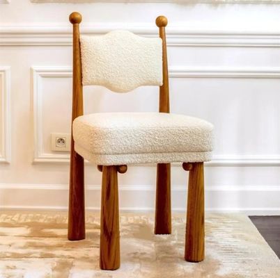 French Nordic Design Modern Solid Wood One Seat Lamb Wool Dining Room Wooden Chairs