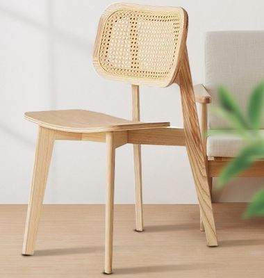 Solid Wood Dining Chair with Foldable Rattan Design A Classic Addition to Your Restaurant