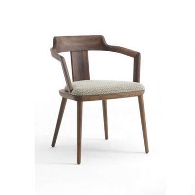 Indoor Canteen Dining Chair in Solid Wood with Seat Cushion and Modern Design Walnut Color Armchair