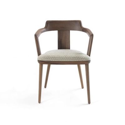 Indoor Canteen Dining Chair in Solid Wood with Seat Cushion and Modern Design Walnut Color Armchair