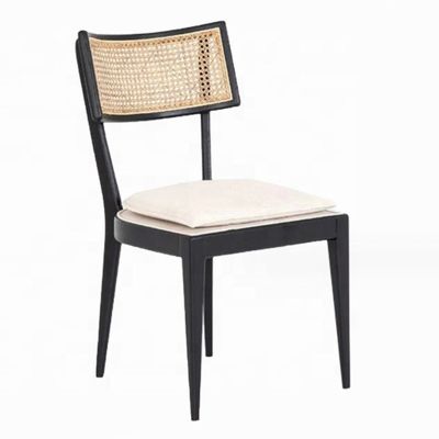 Modern Restaurant Furniture Design Rattan Back Wood Dining Chair with Fabric Upholstery