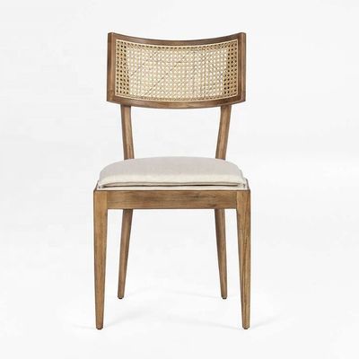 Modern Restaurant Furniture Design Rattan Back Wood Dining Chair with Fabric Upholstery