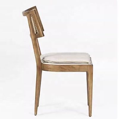 Modern Restaurant Furniture Design Rattan Back Wood Dining Chair with Fabric Upholstery