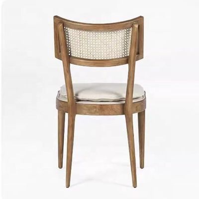 Modern Restaurant Furniture Design Rattan Back Wood Dining Chair with Fabric Upholstery