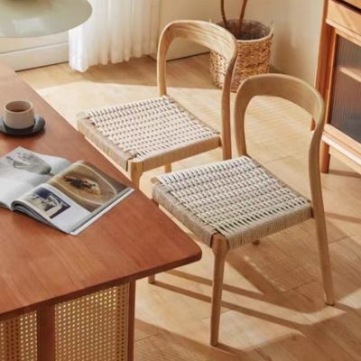Office Chair with Traditional Style Dining Chair Featuring Rope Woven Seat and Solid Wood