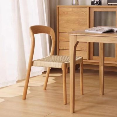 Office Chair with Traditional Style Dining Chair Featuring Rope Woven Seat and Solid Wood