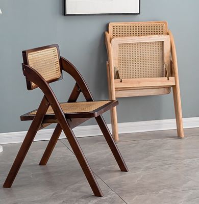 Hotel Restaurant Dining Room Furniture Modern Nordic Foldable Rattan Backrest Solid Wood Dining Chair W47.5*D47.5*H81.5CM