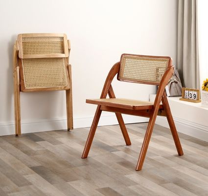 Hotel Restaurant Dining Room Furniture Modern Nordic Foldable Rattan Backrest Solid Wood Dining Chair W47.5*D47.5*H81.5CM