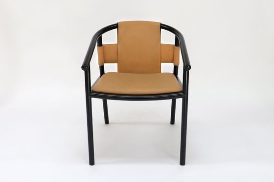 Modern Design Style Wood Frame Brown Saddle Leather Dining Room Furniture Leisure Lounge Accent Arm Chairs