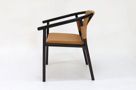 Modern Design Style Wood Frame Brown Saddle Leather Dining Room Furniture Leisure Lounge Accent Arm Chairs