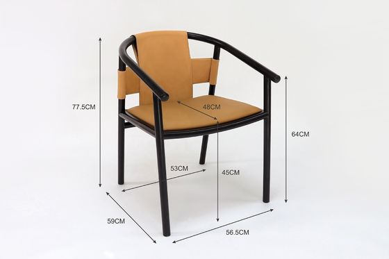 Modern Design Style Wood Frame Brown Saddle Leather Dining Room Furniture Leisure Lounge Accent Arm Chairs
