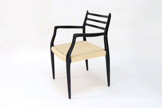 Japanese Style Wood Arm Chair Woven Paper Cord Dining Chair in Nordic Japanese Industrial Style for Home Furniture