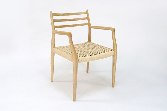 Japanese Style Wood Arm Chair Woven Paper Cord Dining Chair in Nordic Japanese Industrial Style for Home Furniture