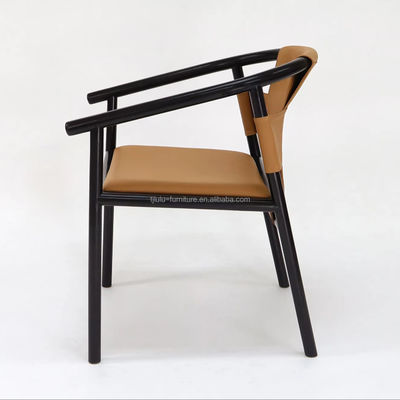 Specific Dining Chair Solid Wood Frame Leisure Lounge Accent Arm Chairs with Brown Saddle Leather