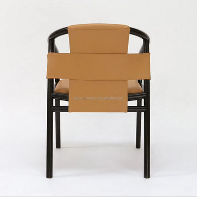 Specific Dining Chair Solid Wood Frame Leisure Lounge Accent Arm Chairs with Brown Saddle Leather