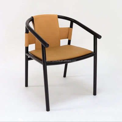 Specific Dining Chair Solid Wood Frame Leisure Lounge Accent Arm Chairs with Brown Saddle Leather
