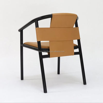 Specific Dining Chair Solid Wood Frame Leisure Lounge Accent Arm Chairs with Brown Saddle Leather