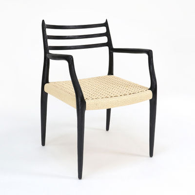 Modern Dining Chair Hand-woven Cord Nitrolacquer Finish Solid Wood with Armrest Modern Design