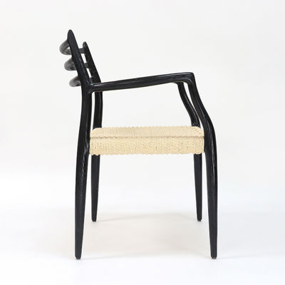 Modern Dining Chair Hand-woven Cord Nitrolacquer Finish Solid Wood with Armrest Modern Design