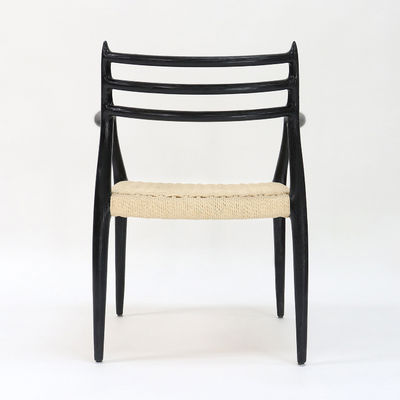 Modern Dining Chair Hand-woven Cord Nitrolacquer Finish Solid Wood with Armrest Modern Design