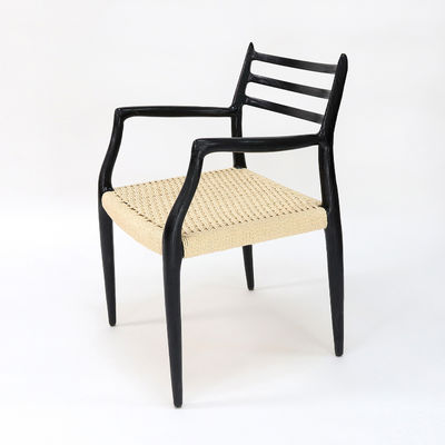 Modern Dining Chair Hand-woven Cord Nitrolacquer Finish Solid Wood with Armrest Modern Design