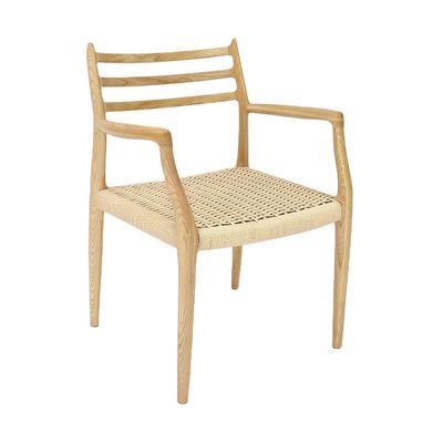 Office Building Furniture Hand-woven Cord Solid Wood Dining Chair with Nitrolacquer Finish in Nordic Style