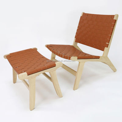 Modern Design Solid Wood Leisure Sofa Chair Set for Living Room PU Leather Lounge Chair in Walnut Finish