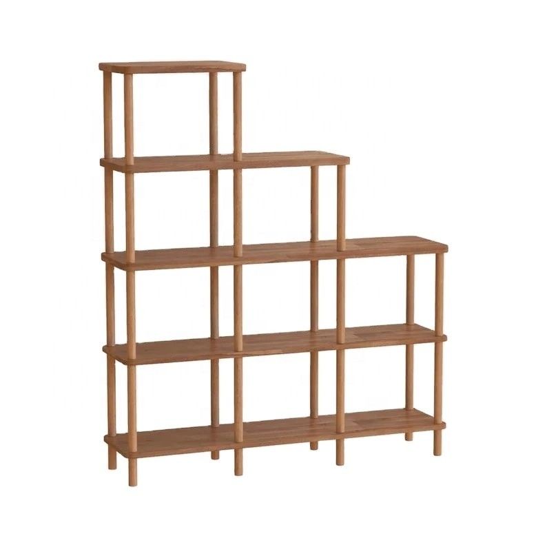 Living Room Solid Wood Bookshelf Beech Wood Minimalist Wooden Bookcase with Shelves Foldable