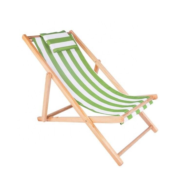 General Outdoor Furniture Modern Design Adjustable Height Foldable Wooden Beach Chair with Pillow in Multi-color