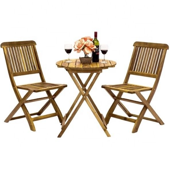 3-Piece Folding Acacia Wood Bistro Set Perfect for Outdoor Dining and Entertaining