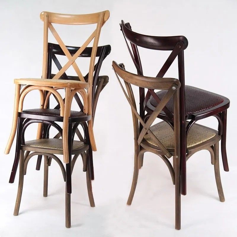 Professional Stackable X Back Rattan Dining Chair French Accent Wood Chair for Wedding Event Party in Customized Colors
