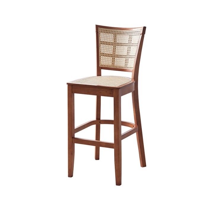 Custom Kitchen Bar Chair Solid Wood Leg Cane Counter Stool 43cm*43cm*109cm Weight Limit 100KG