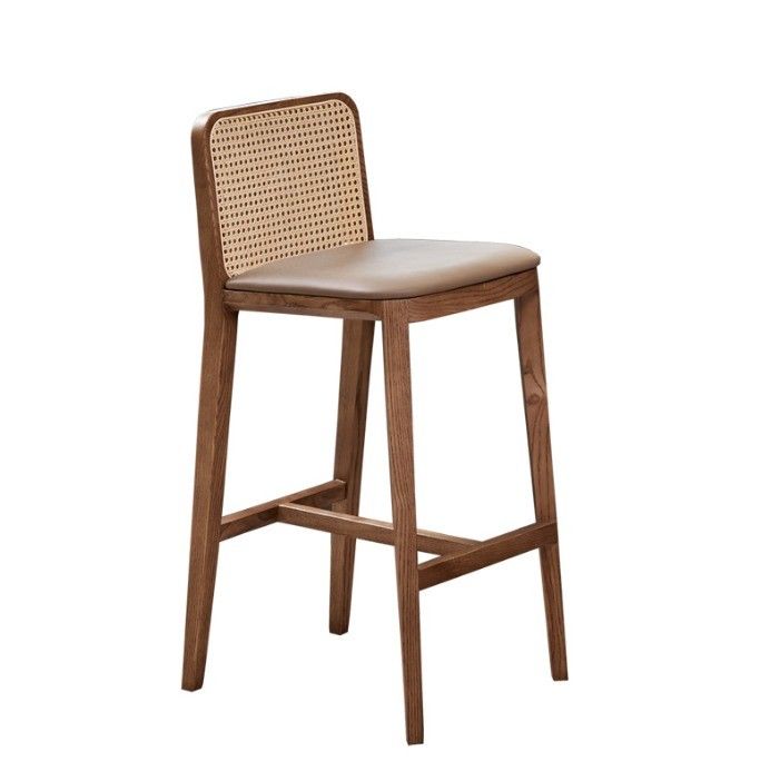 PU/Fabric Sponge Seat Nordic Upholstered Bar Stool Wood Chair Rattan Chair for Modern Bar