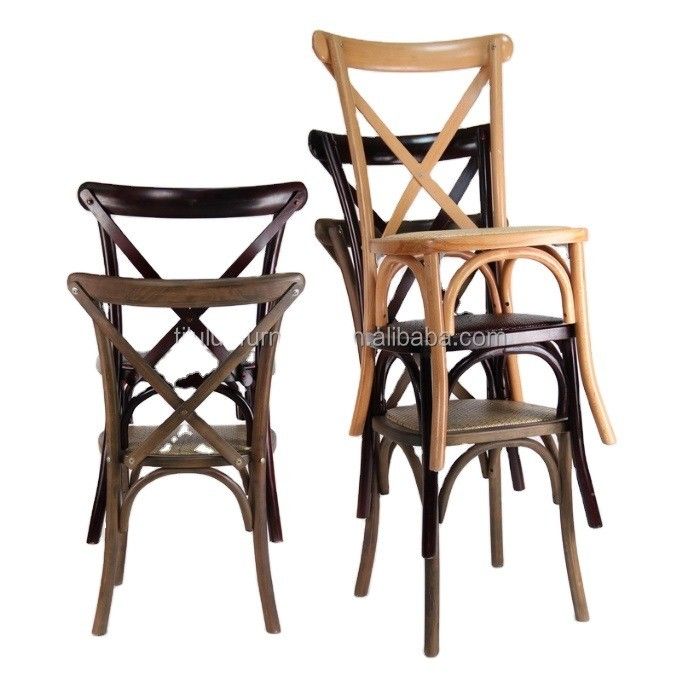 Modern Style D50*W42*H89CM Stackable Solid Wood X Cross Back Chair with Rattan Cushion for Outdoor Wedding Reception