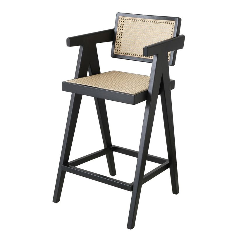 Upgrade Your Home Bar with Bar Chair featuring Solid Wood Frame and Rattan Armrest