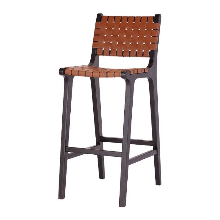Modern Style High Solid Wood Bar Chair for Nordic Fashion Bistro Saddle Leather