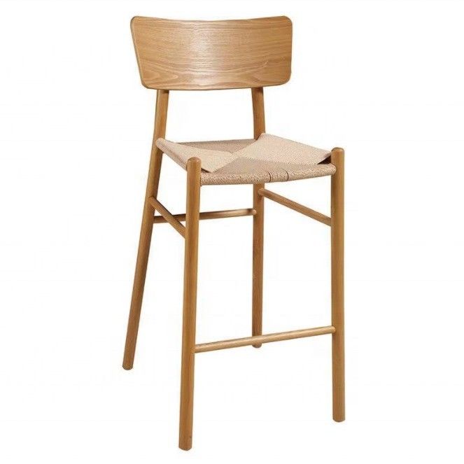 Solid Wood Nordic High Chair with Natural Rope Backrest and Weight Limit of 250kg for Comfortable Seating Experience