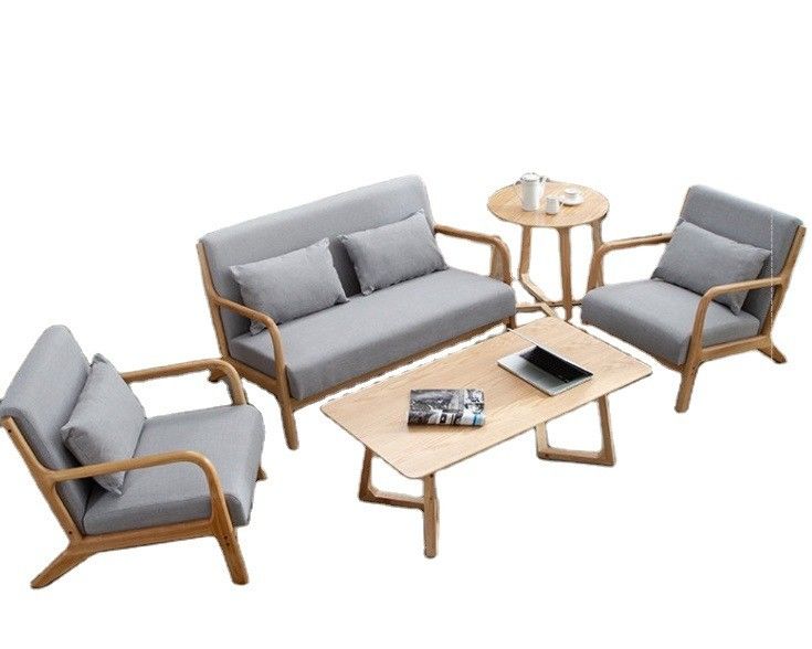 Living Room Sofa Set Furniture Disassembled Armrest Wood Chair with Modern Design and Deep Brown/Creamy White/Blue/Gray Color