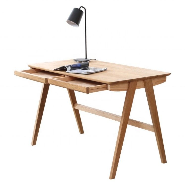 Scandinavian Modern Double Drawer Study Desk in Natural or Dark Walnut Color for Dining Room Furniture