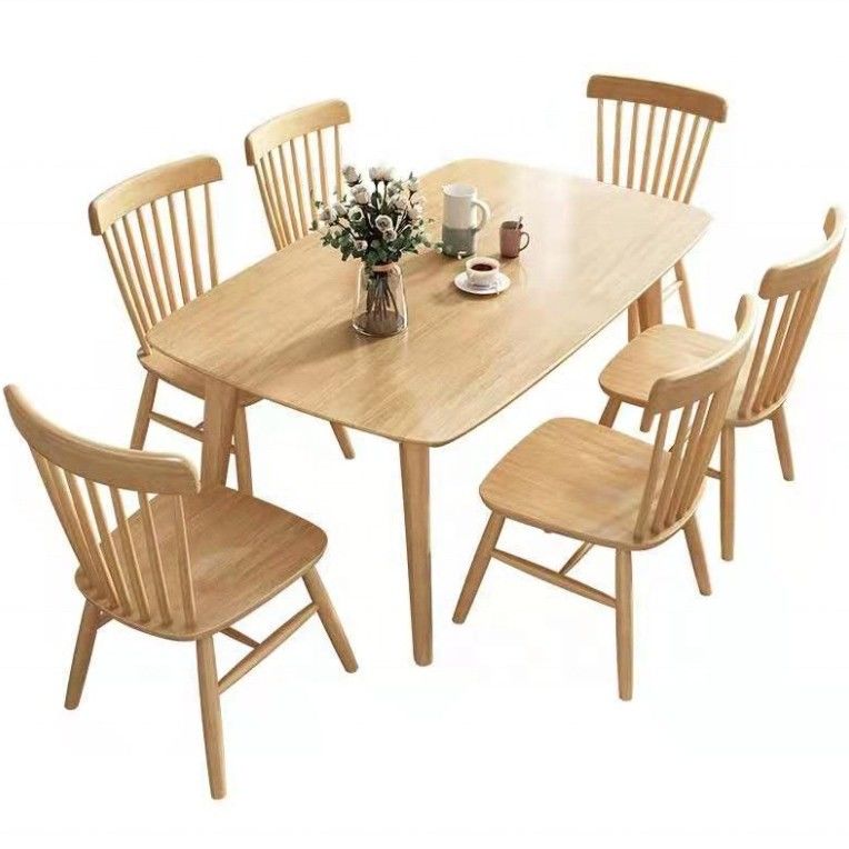 Nordic Solid Wood Dining Table and Chair Combination for Simple Modern Eco-friendly Home Bar Design Homestay Dining