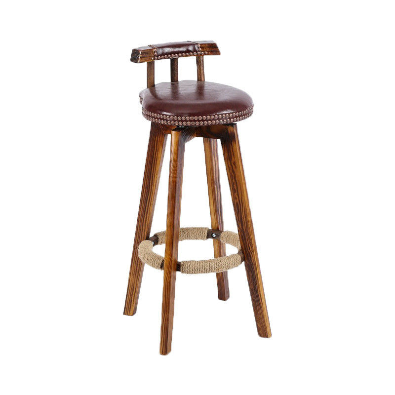 Bar Furniture Vintage High Chair Solid Wood Bar Stool with Back Rest Lacquered