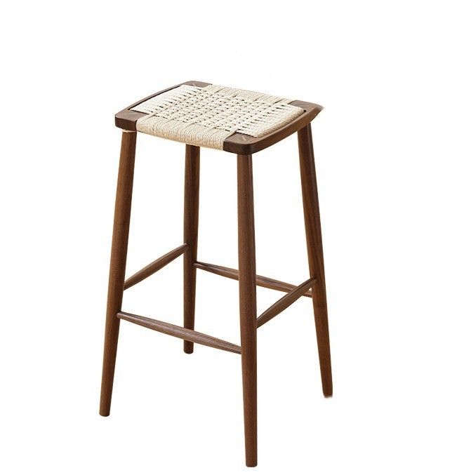Modern Minimalist Nordic Bar High Stool Solid Wood Woven Rope Cafe Restaurant Stool For Events W30*D35*45/70CM