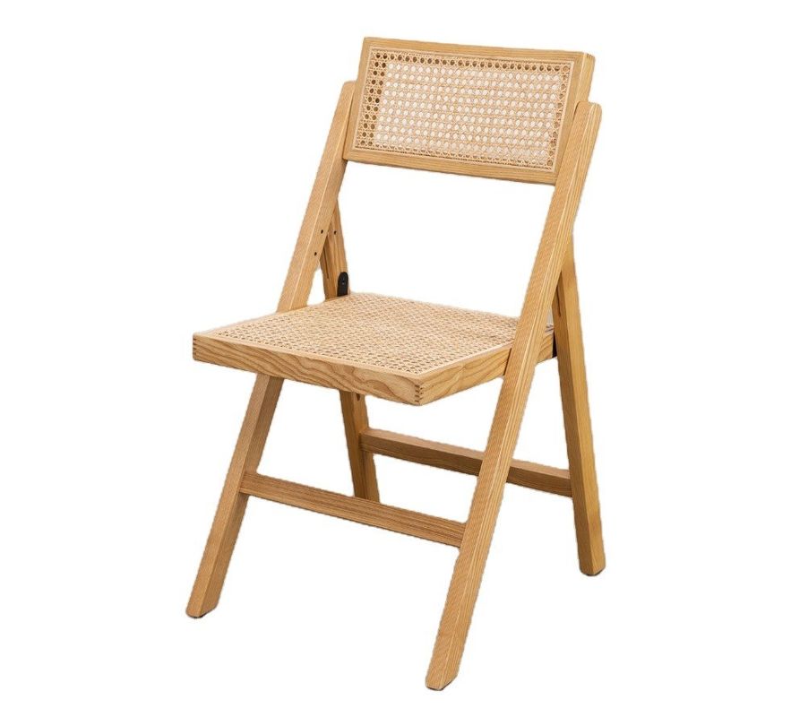 Restaurant Hotel Nordic Modern Natural Rattan Foldable Solid Wood Dining Chair for Dining Room Furniture